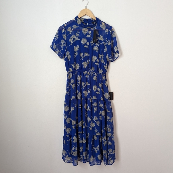 Lulus | Dresses | Nwt Lulus Royal Blue White Floral Mock Neck Short